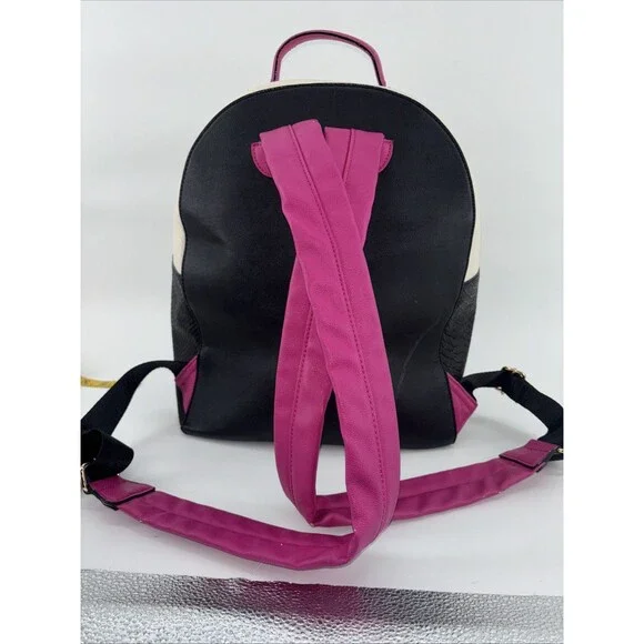 BETSEY JOHNSON QUILTED CAT FACE LARGE BACKPACK - BLACK/WHITE - Picture 4 of 6